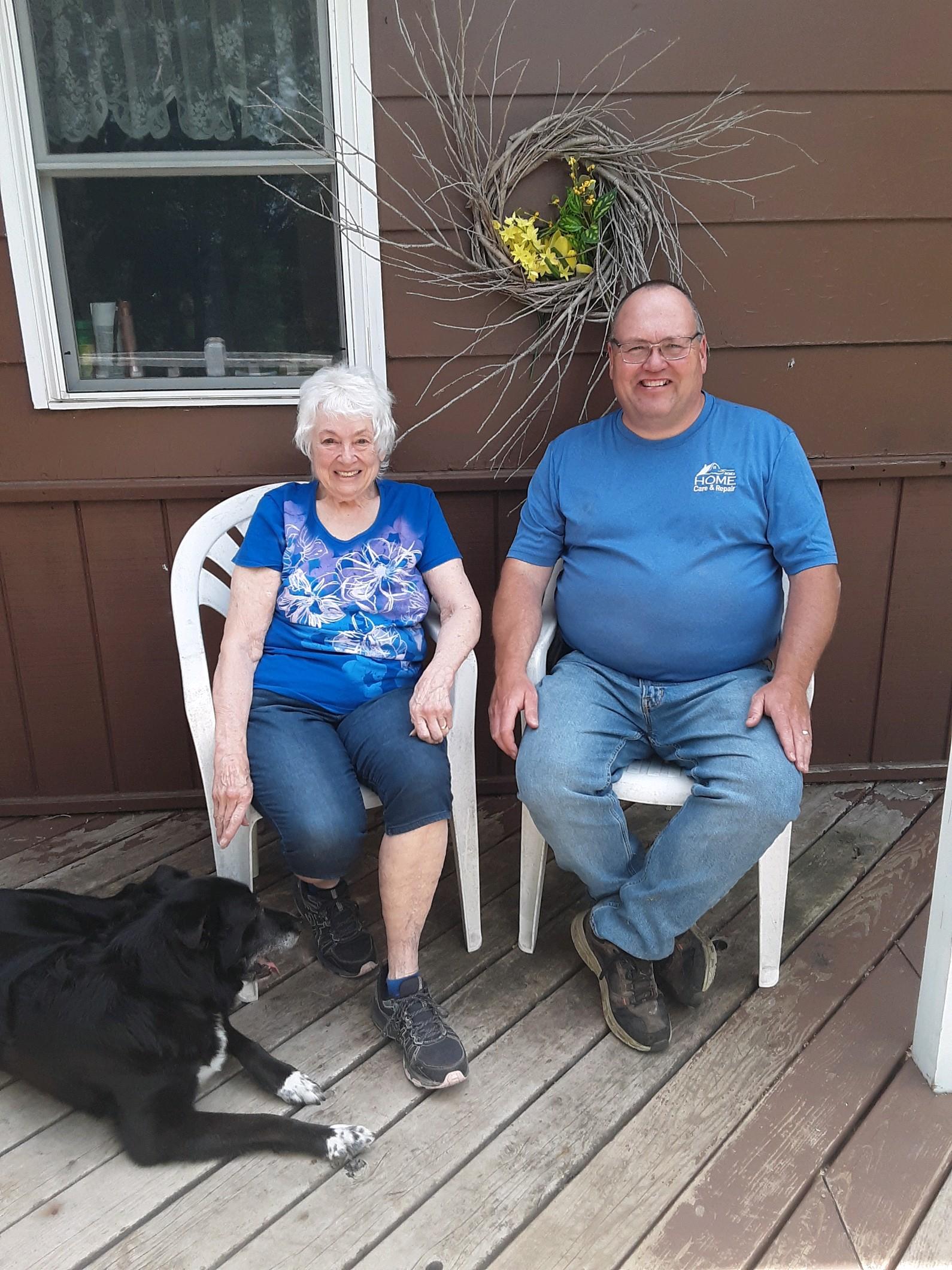 Judy Oatman, John Jirik and her beloved dog Gussie.
